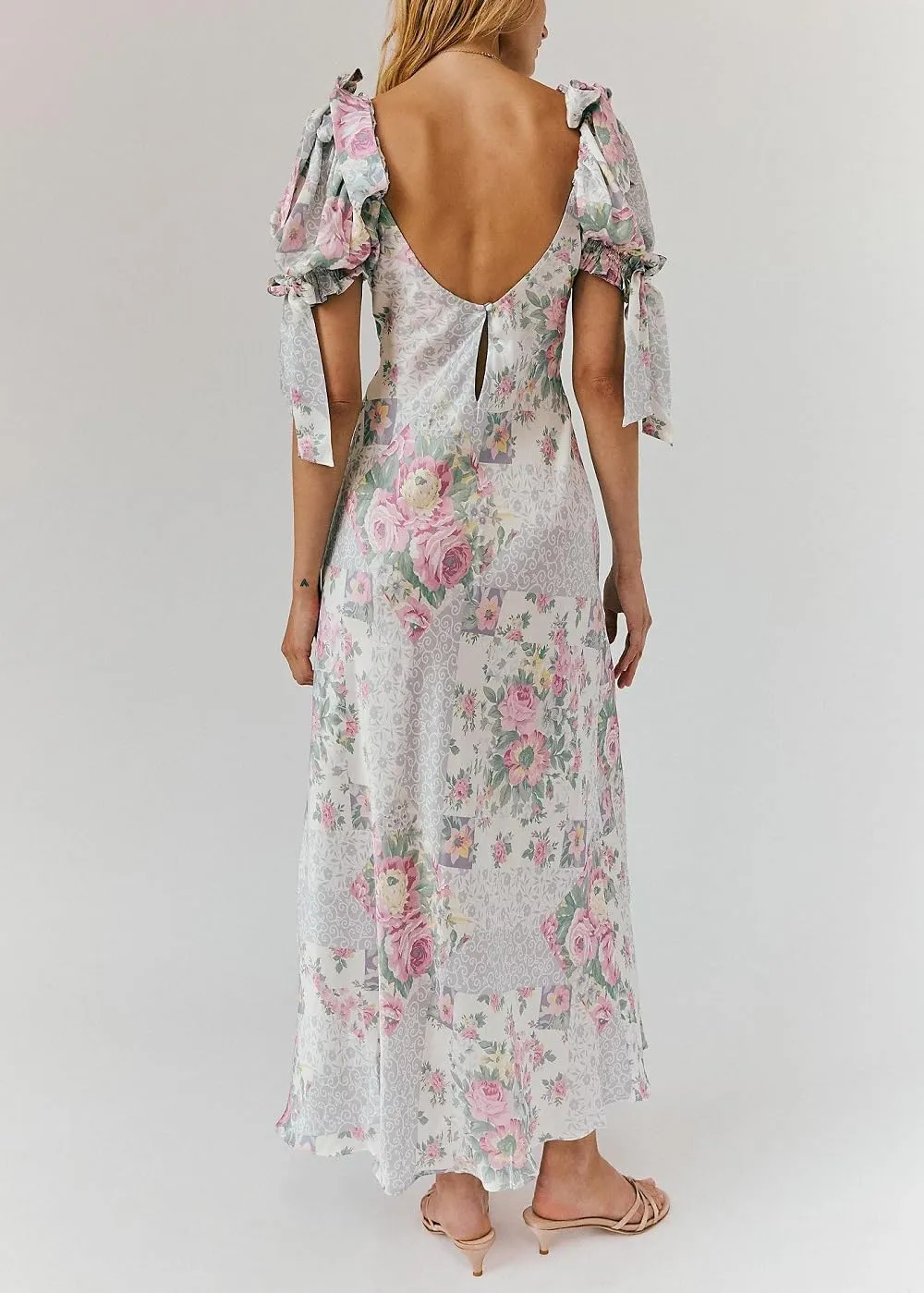 Woman Floral Puff Sleeve Maxi Dress Square Neck Ruffle Flowy Long Dresses Boho Tiered A Line Summer Sundress