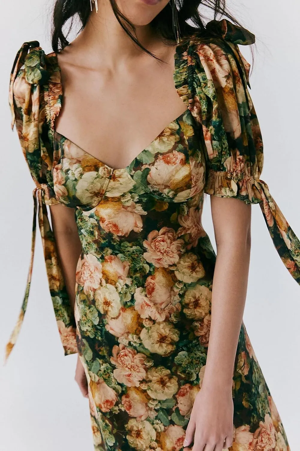 Woman Floral Puff Sleeve Maxi Dress Square Neck Ruffle Flowy Long Dresses Boho Tiered A Line Summer Sundress