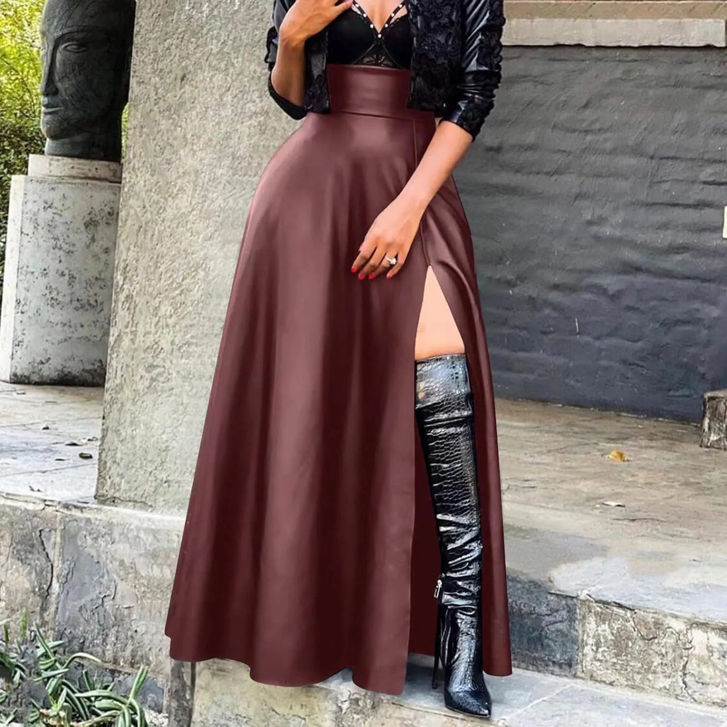 Woman New Sexy Leather Clothes High Split Irregular Skirt Leather Skirt Sexy Skirts for Women