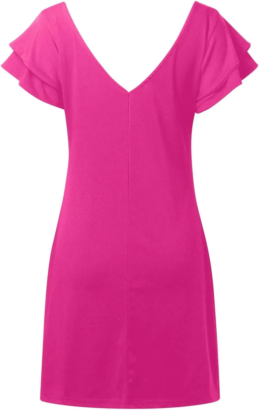 Women 2024 Summer Ruffle Edge Sleeve Dresses Floral Casual Beach Mini Dress with Pocket Trendy Basic Solid Dress