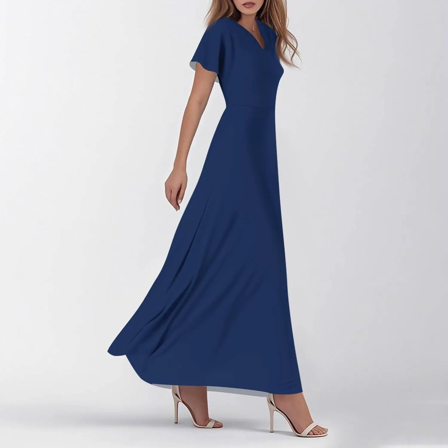 Women Casual Loose Bohemian Floral Dress Short Sleeve A Line Flowy Long Maxi Summer Beach Swing Wedding Guest Dress