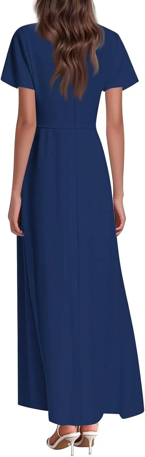 Women Casual Loose Bohemian Floral Dress Short Sleeve A Line Flowy Long Maxi Summer Beach Swing Wedding Guest Dress