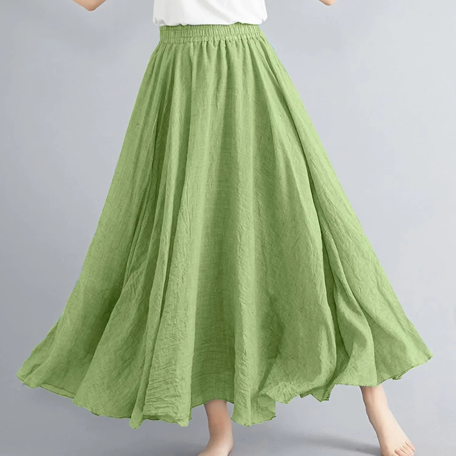 Women Casual Maxi Skirt Flowy Plus Size Elastic Waist High Waisted Swing Hem Swing Solid Color A Line Skirts