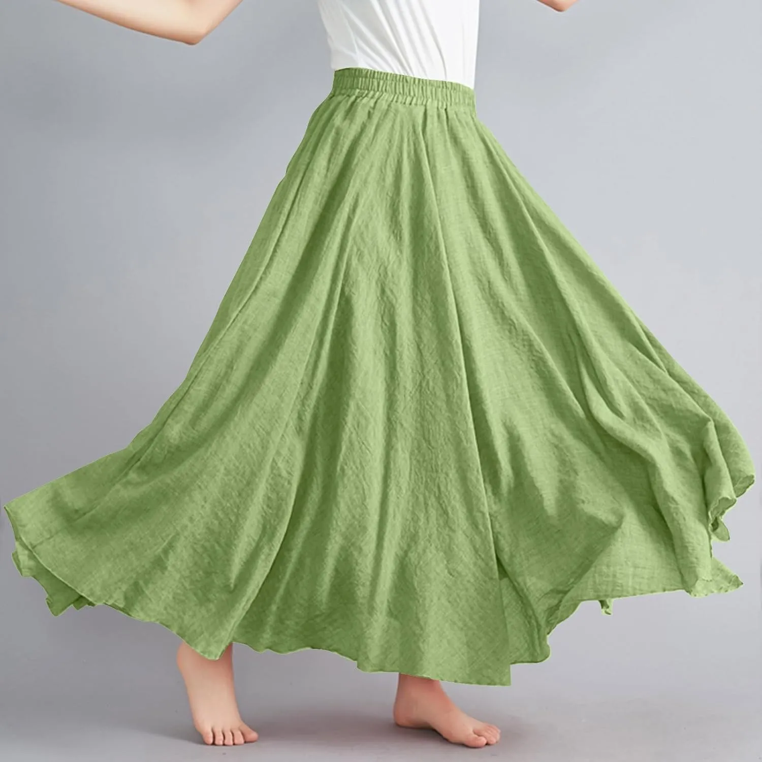 Women Casual Maxi Skirt Flowy Plus Size Elastic Waist High Waisted Swing Hem Swing Solid Color A Line Skirts