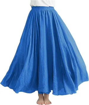 Women Casual Maxi Skirt Flowy Plus Size Elastic Waist High Waisted Swing Hem Swing Solid Color A Line Skirts