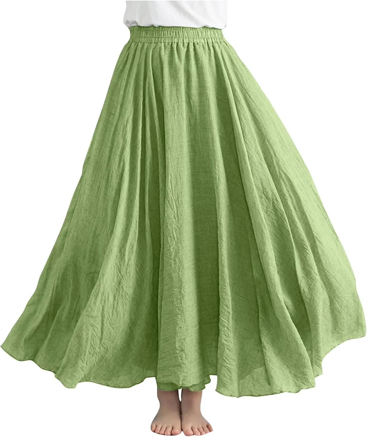 Women Casual Maxi Skirt Flowy Plus Size Elastic Waist High Waisted Swing Hem Swing Solid Color A Line Skirts