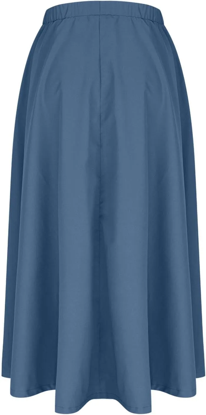 Women Casual Midi Skirt Summer Business Pleated Skirts Elastic High Waist Flowy A Line Dress Beach Vacation Clothes