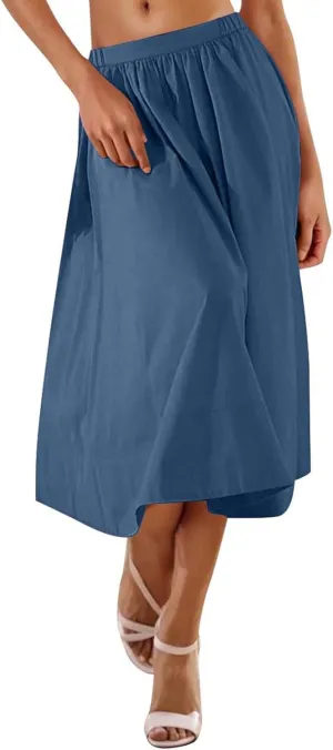Women Casual Midi Skirt Summer Business Pleated Skirts Elastic High Waist Flowy A Line Dress Beach Vacation Clothes