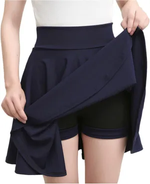 Women High Waist Skater Skirts Slim Fit Flare Mini Skirt with Shorts, Casual Athletic Skorts Pleated Tennis Skirt