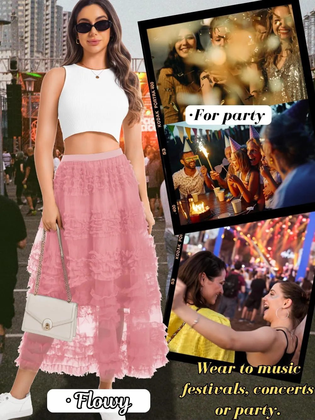 Women Ruffle Maxi Tulle Skirt,A Line Tiered Mesh Long Skirts Renaissance Fairy Costume Birthday Concert Outfit Casual