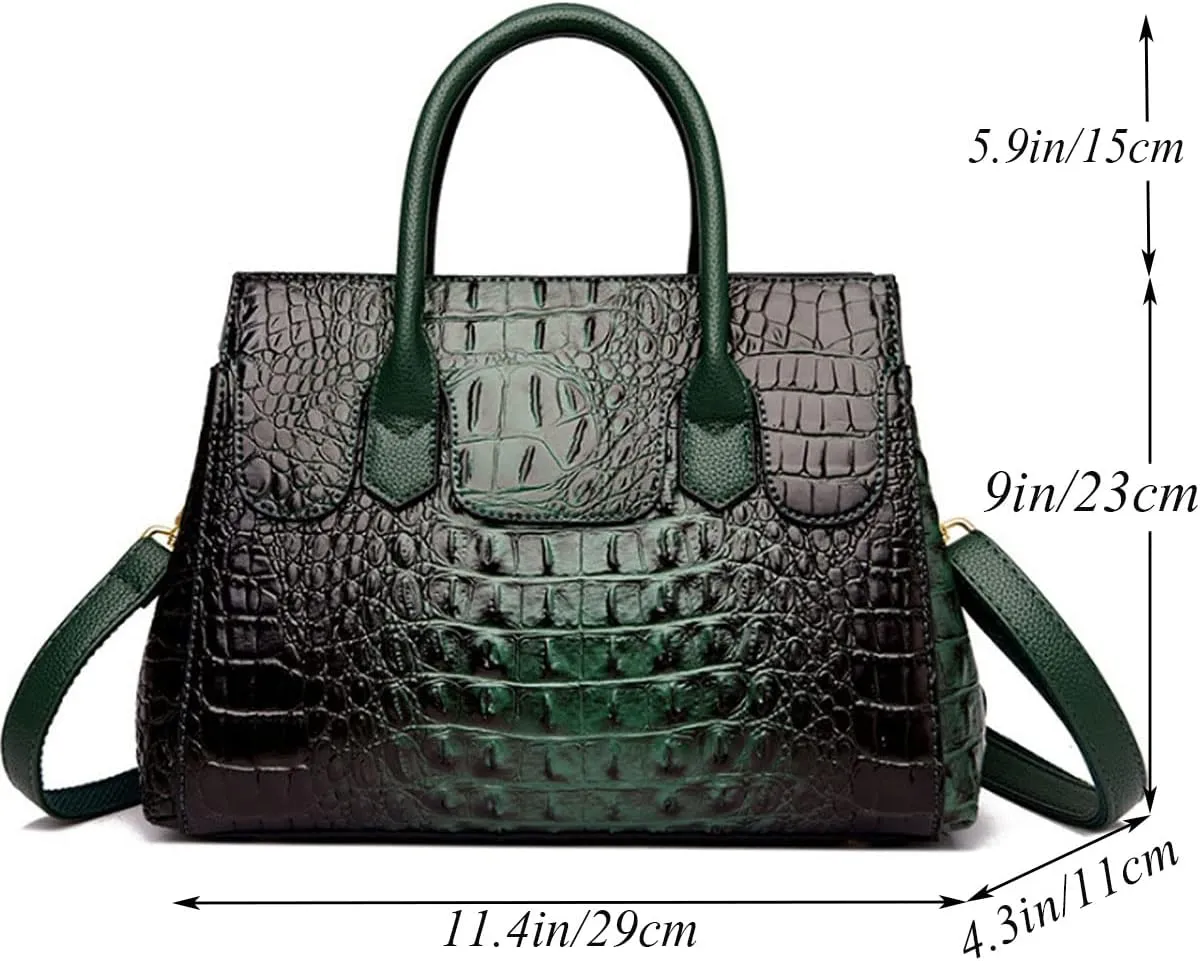 Women Satchel Bag PU Leather Crocodile-Embossed Pattern With Top Handle Shoulder Bags Handbags Fashion Purses Totes