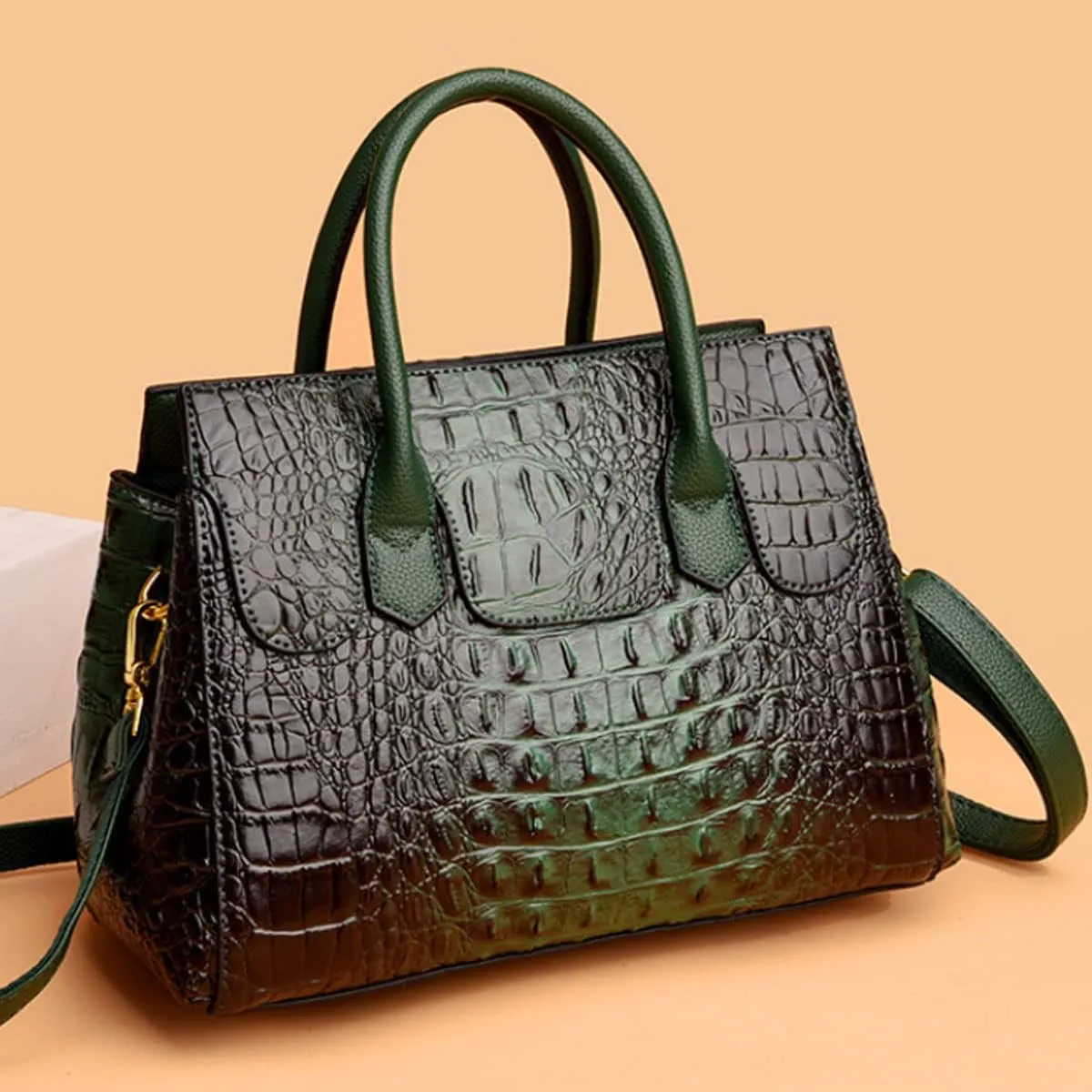 Women Satchel Bag PU Leather Crocodile-Embossed Pattern With Top Handle Shoulder Bags Handbags Fashion Purses Totes
