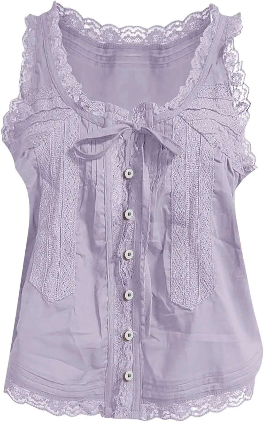 Women Sleeveless Lace Trim Tank Tops Beach Vacation Essentials Button Down Front Tie Mesh Chiffon Crop Tops