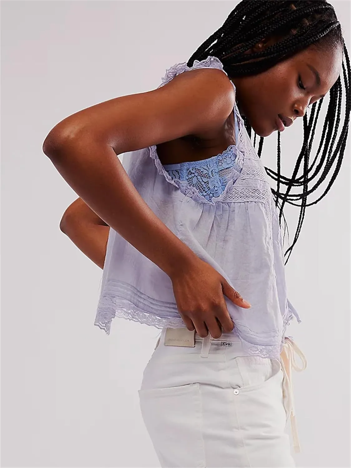 Women Sleeveless Lace Trim Tank Tops Beach Vacation Essentials Button Down Front Tie Mesh Chiffon Crop Tops