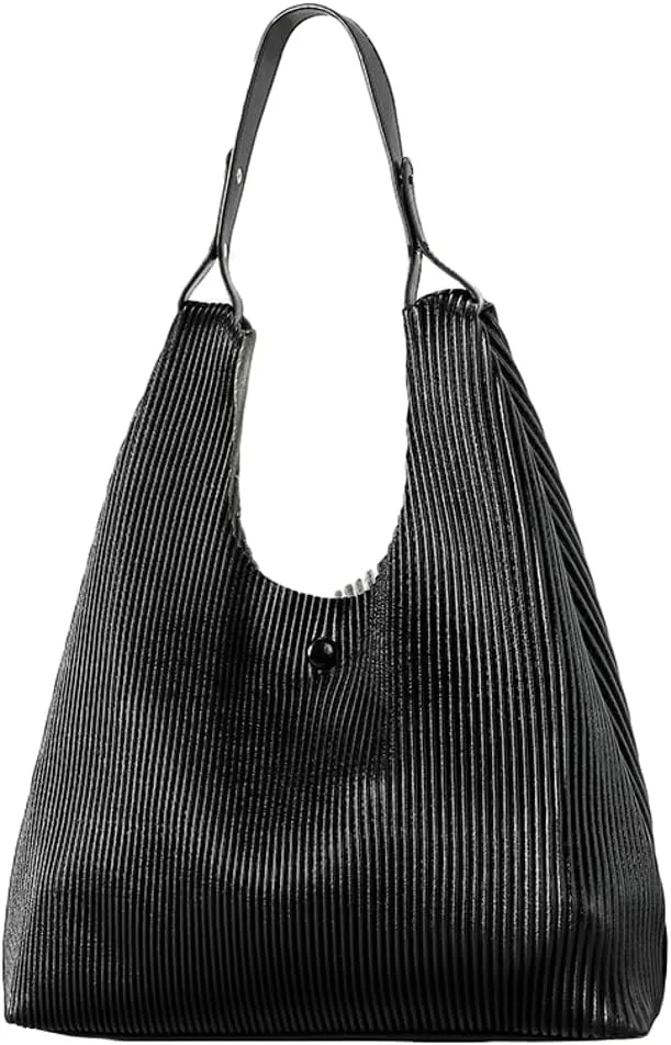 Women Soft Vegan Leather Handbags Fashion Shoulder Totes Large Bucket Hobo Purse Pleated Top Handle Satchel