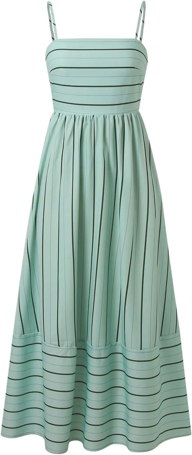 Women Stripe Sleeveless Camisole Dress Plus Size Backless Suspender Dress Summer Flowy Sundress Casual Party Dresses