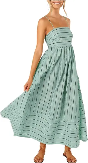 Women Stripe Sleeveless Camisole Dress Plus Size Backless Suspender Dress Summer Flowy Sundress Casual Party Dresses