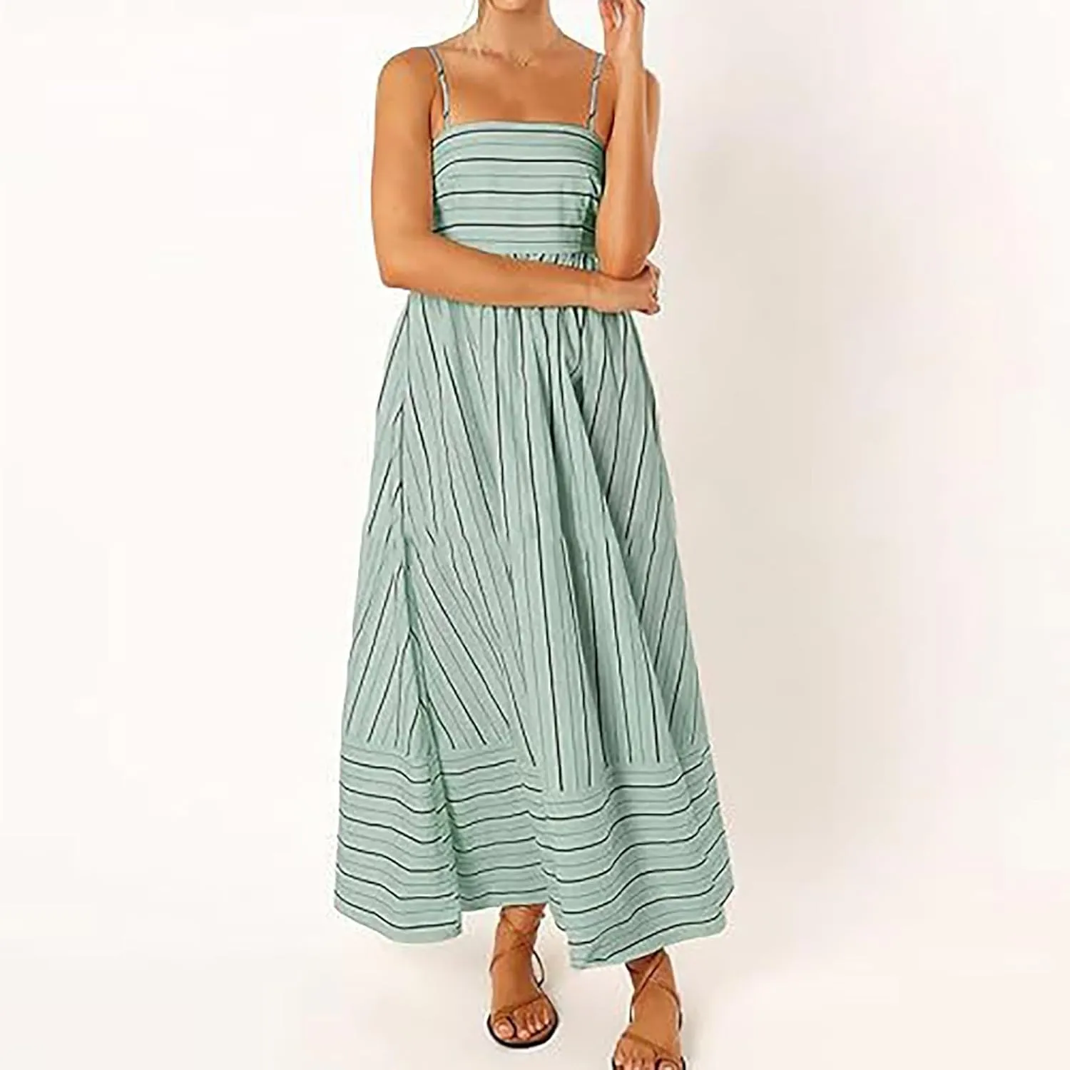 Women Stripe Sleeveless Camisole Dress Plus Size Backless Suspender Dress Summer Flowy Sundress Casual Party Dresses