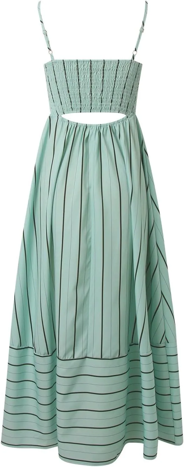 Women Stripe Sleeveless Camisole Dress Plus Size Backless Suspender Dress Summer Flowy Sundress Casual Party Dresses
