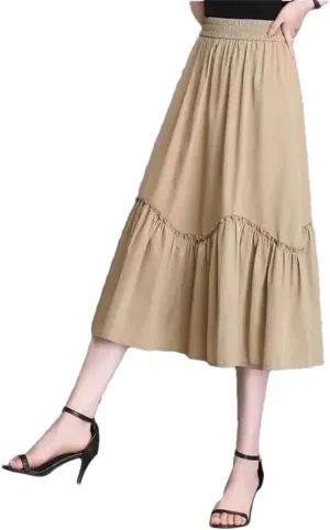 Women Summer Chiffon Midi Skirt Ruffles Vintage High Waisted Loose Pleated Party Skirts