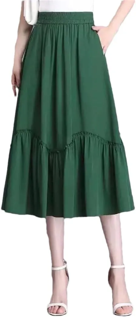 Women Summer Chiffon Midi Skirt Ruffles Vintage High Waisted Loose Pleated Party Skirts