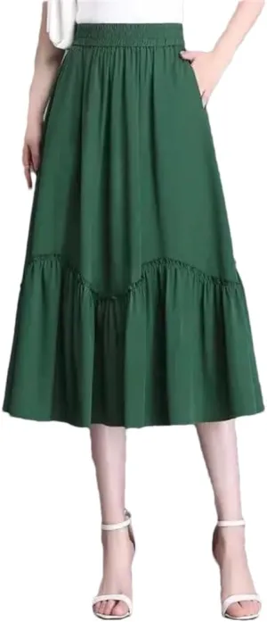 Women Summer Chiffon Midi Skirt Ruffles Vintage High Waisted Loose Pleated Party Skirts