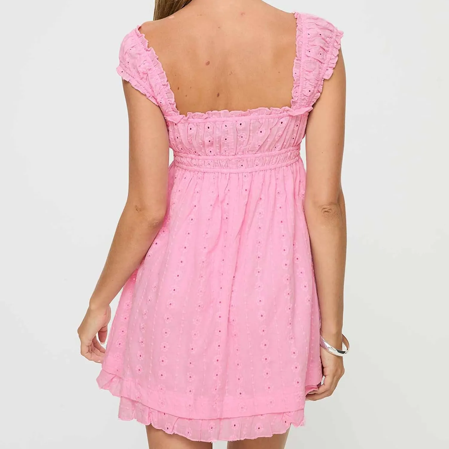 Women Summer Square Neck Sleeveless A Line Mini Sundress Backless Y2k Floral Short Dress Party Beach Dresses