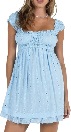 Women Summer Square Neck Sleeveless A Line Mini Sundress Backless Y2k Floral Short Dress Party Beach Dresses