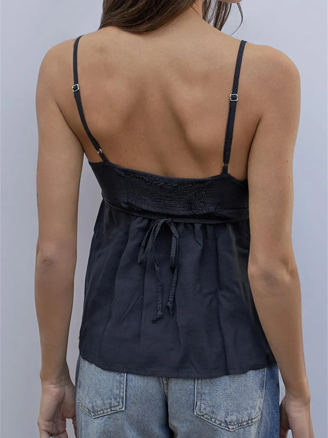 Women Y2k Babydoll Cami Top Sexy Lace Ruffle V Neck Spaghetti Strap Peplum Tank Tops Coquette Going Out Streetwear