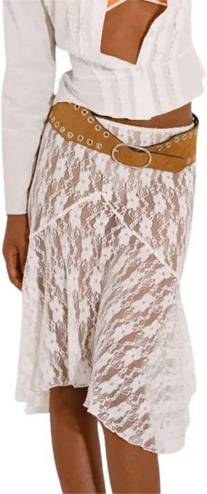 Women Y2k Lace Maxi Skirt High Waist See Through Ruffle Slip Long Skirts Layered Flowy Summer Beach Skirts