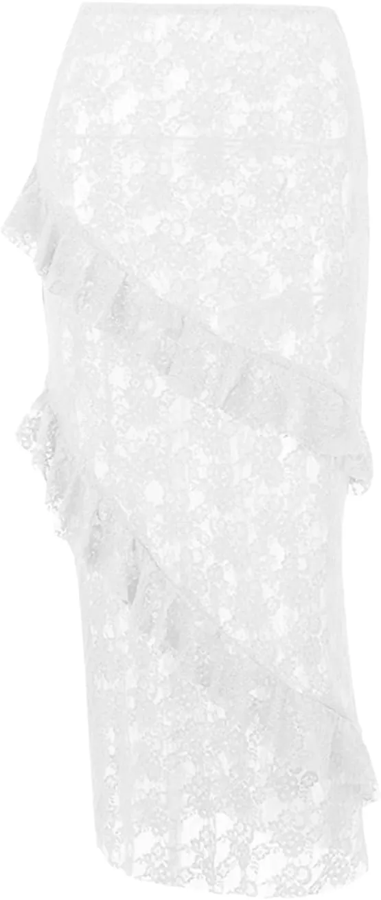 Women Y2k Lace Maxi Skirt High Waist See Through Ruffle Slip Long Skirts Layered Flowy Summer Beach Skirts