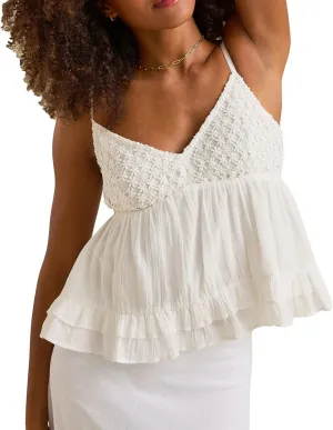Women Y2k Ruffle Hem Crop Tank Tops Sleeveless Spaghetti Strap Flowy Camisoles Sexy V Neck Babydoll Tops