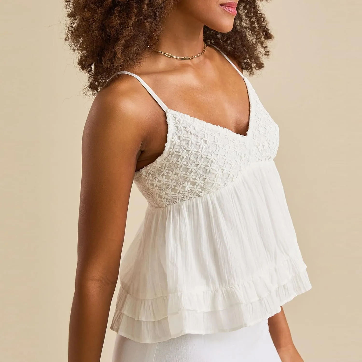 Women Y2k Ruffle Hem Crop Tank Tops Sleeveless Spaghetti Strap Flowy Camisoles Sexy V Neck Babydoll Tops
