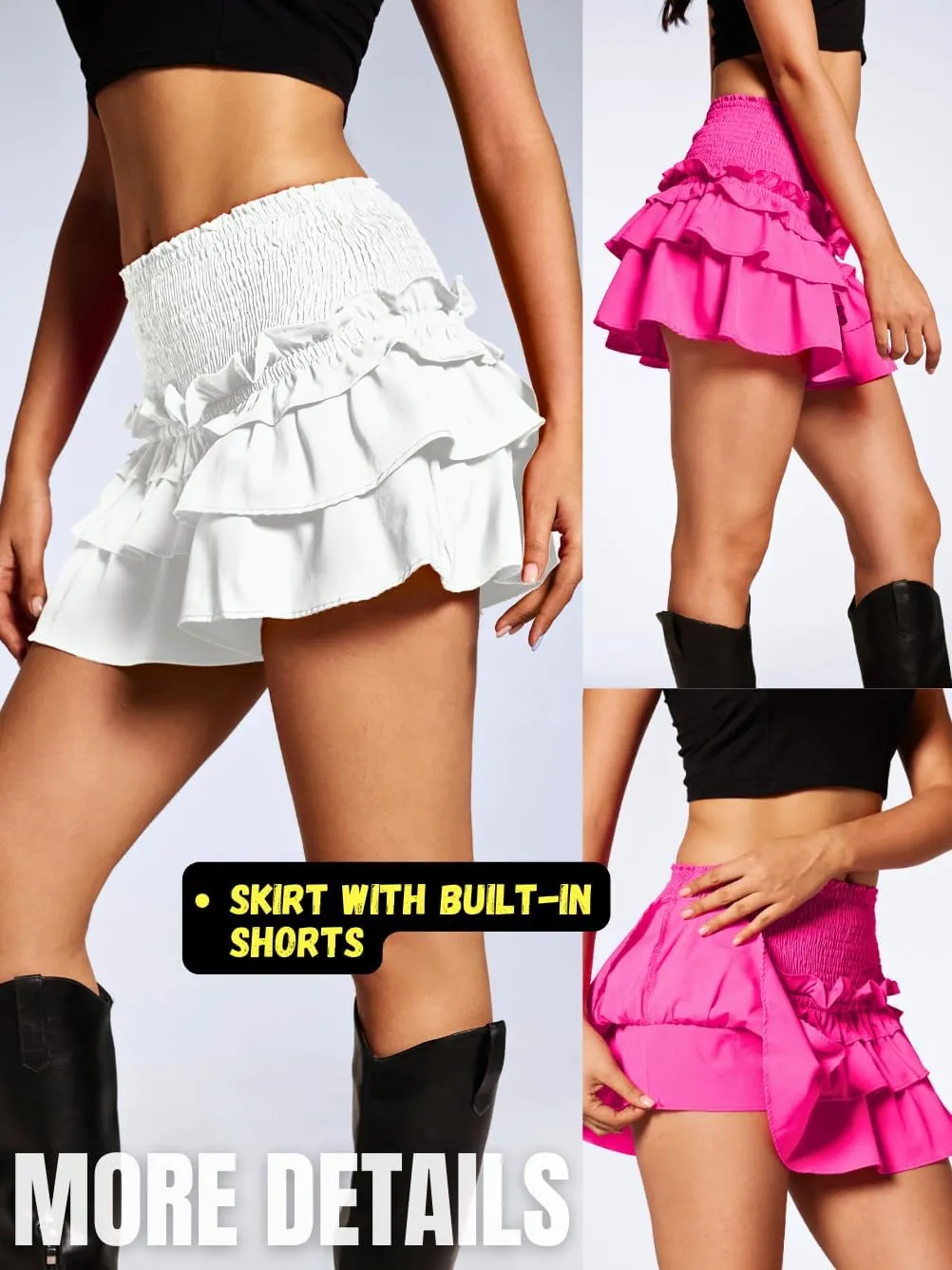 Women's 2000s Fashion Ruffle Short Skirt, Layered Tiered Pleated Flowy Cute Mini Skort, Sexy Vacation Outfits Rave