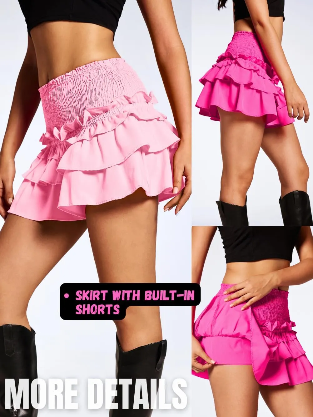 Women's 2000s Fashion Ruffle Short Skirt, Layered Tiered Pleated Flowy Cute Mini Skort, Sexy Vacation Outfits Rave