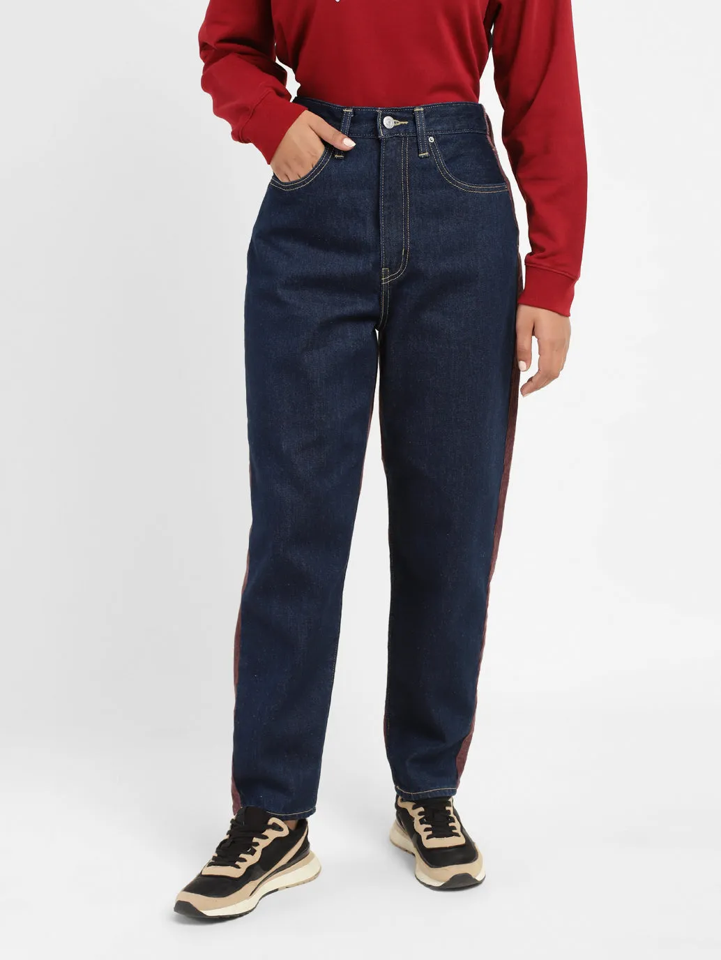 Women's 80s Colorblock Tapered Fit High Rise Jeans