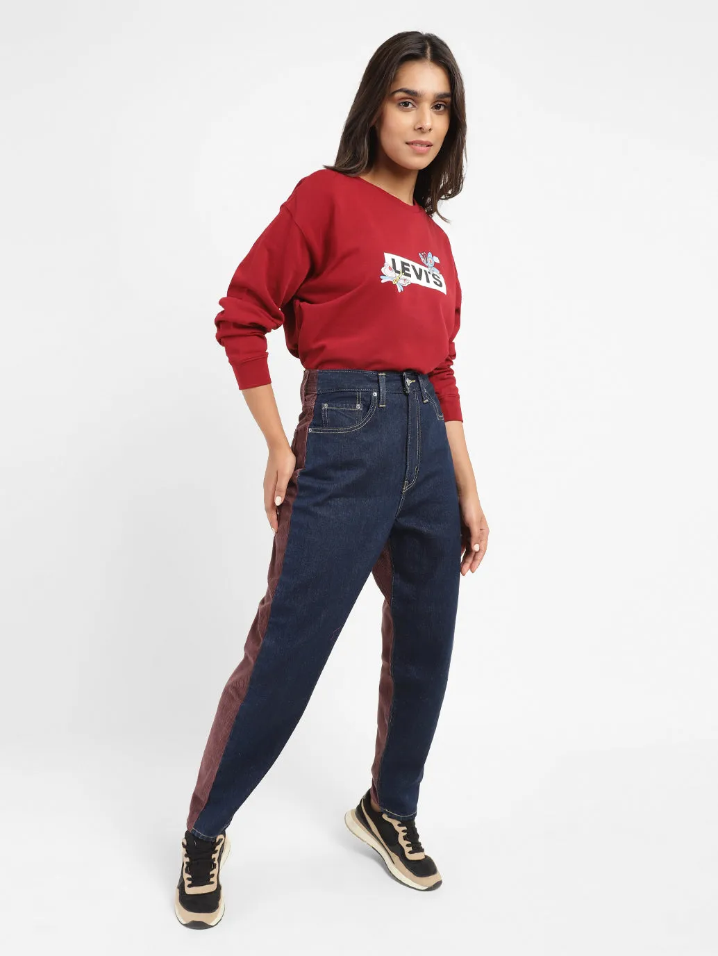 Women's 80s Colorblock Tapered Fit High Rise Jeans