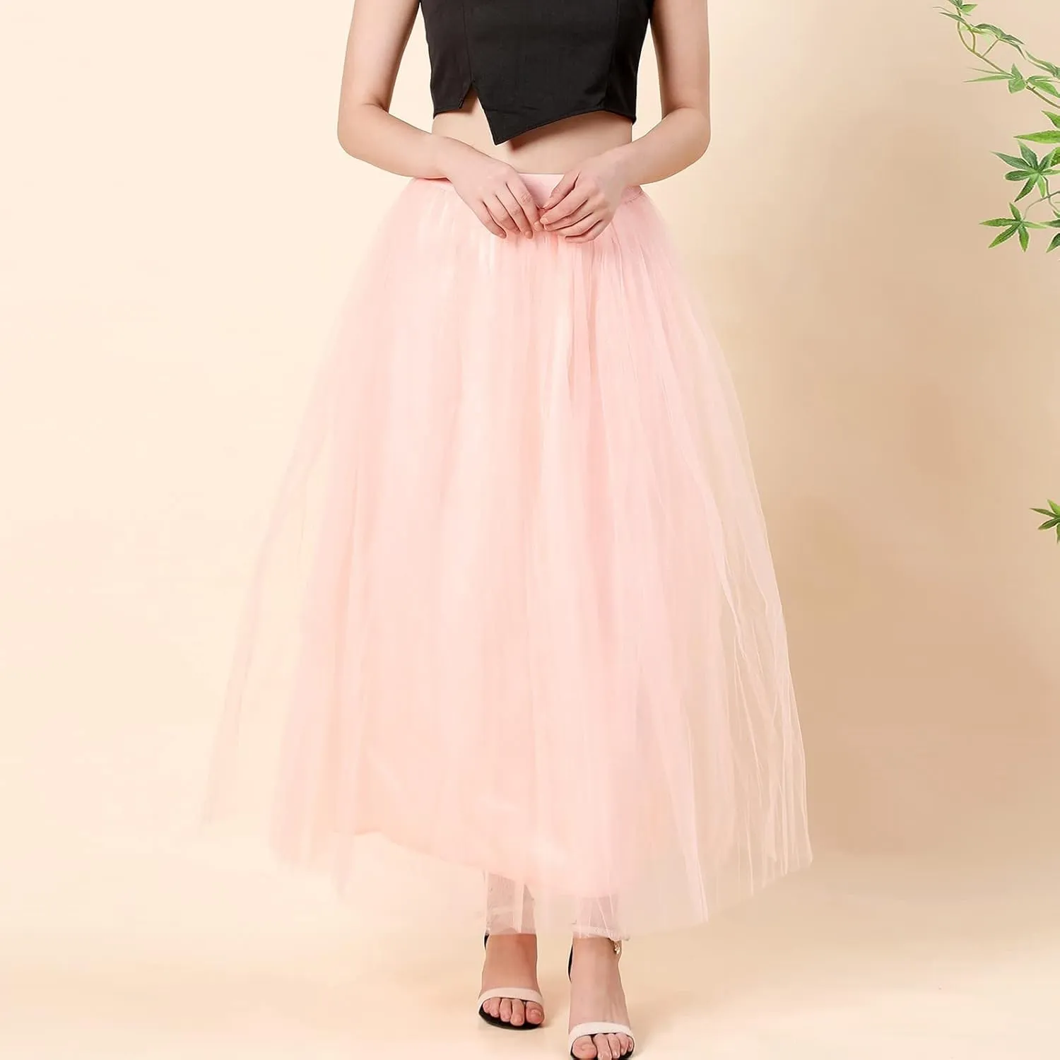Women's A-Line High Waisted Midi Skirt Womens Long Tulle Skirt Pleated A Line Skirt High Waist Elastic Trendy
