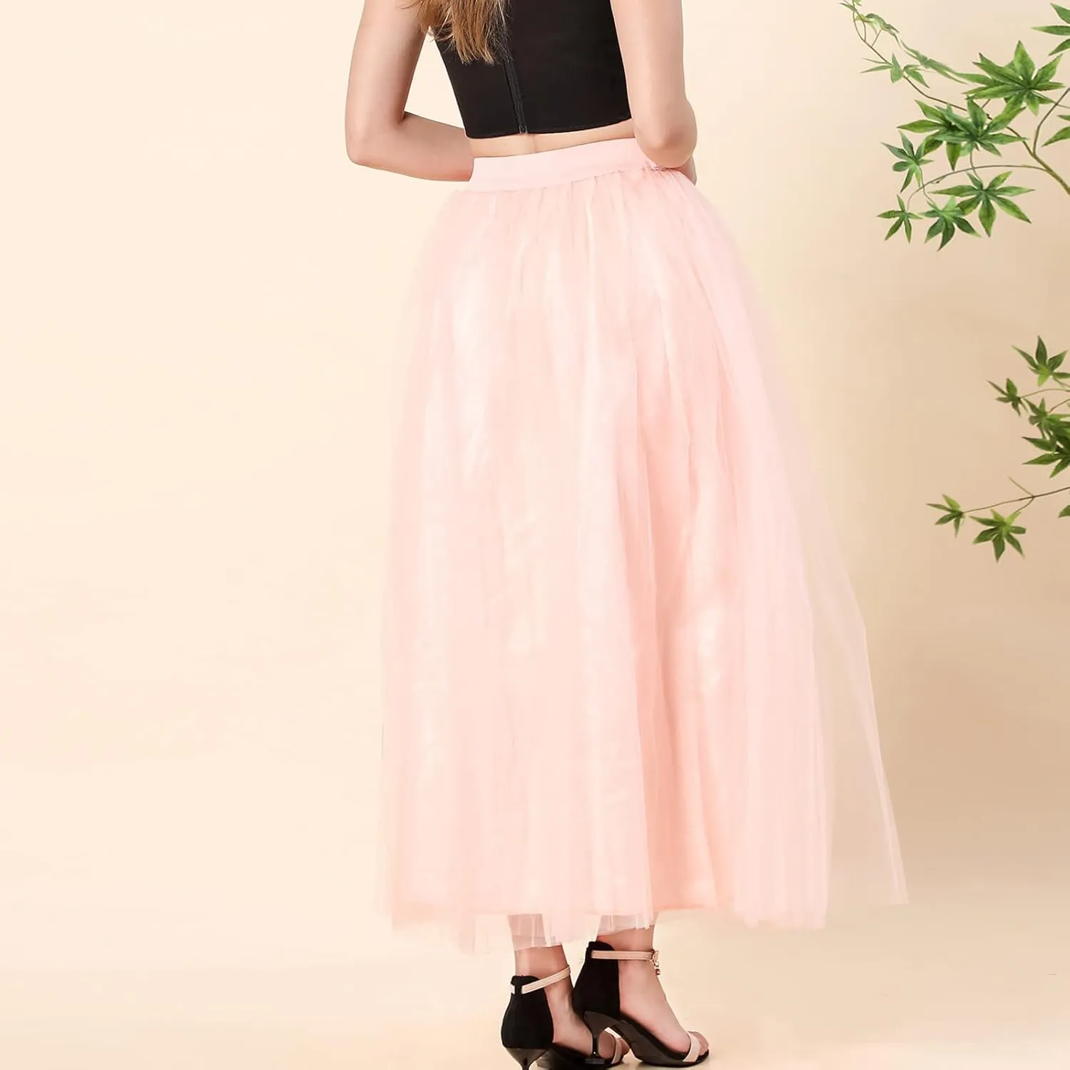 Women's A-Line High Waisted Midi Skirt Womens Long Tulle Skirt Pleated A Line Skirt High Waist Elastic Trendy