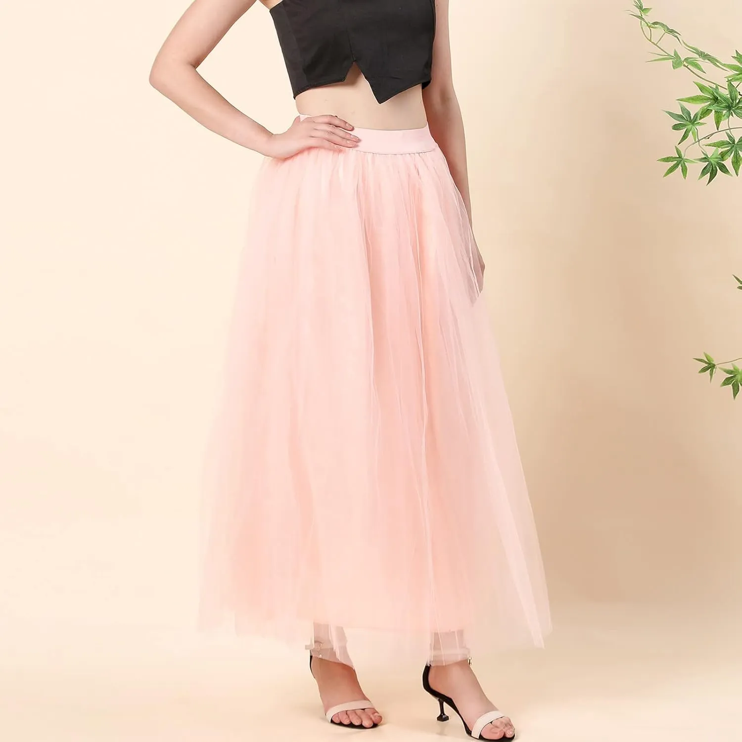 Women's A-Line High Waisted Midi Skirt Womens Long Tulle Skirt Pleated A Line Skirt High Waist Elastic Trendy