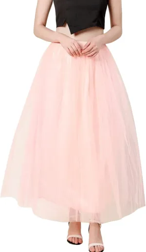 Women's A-Line High Waisted Midi Skirt Womens Long Tulle Skirt Pleated A Line Skirt High Waist Elastic Trendy