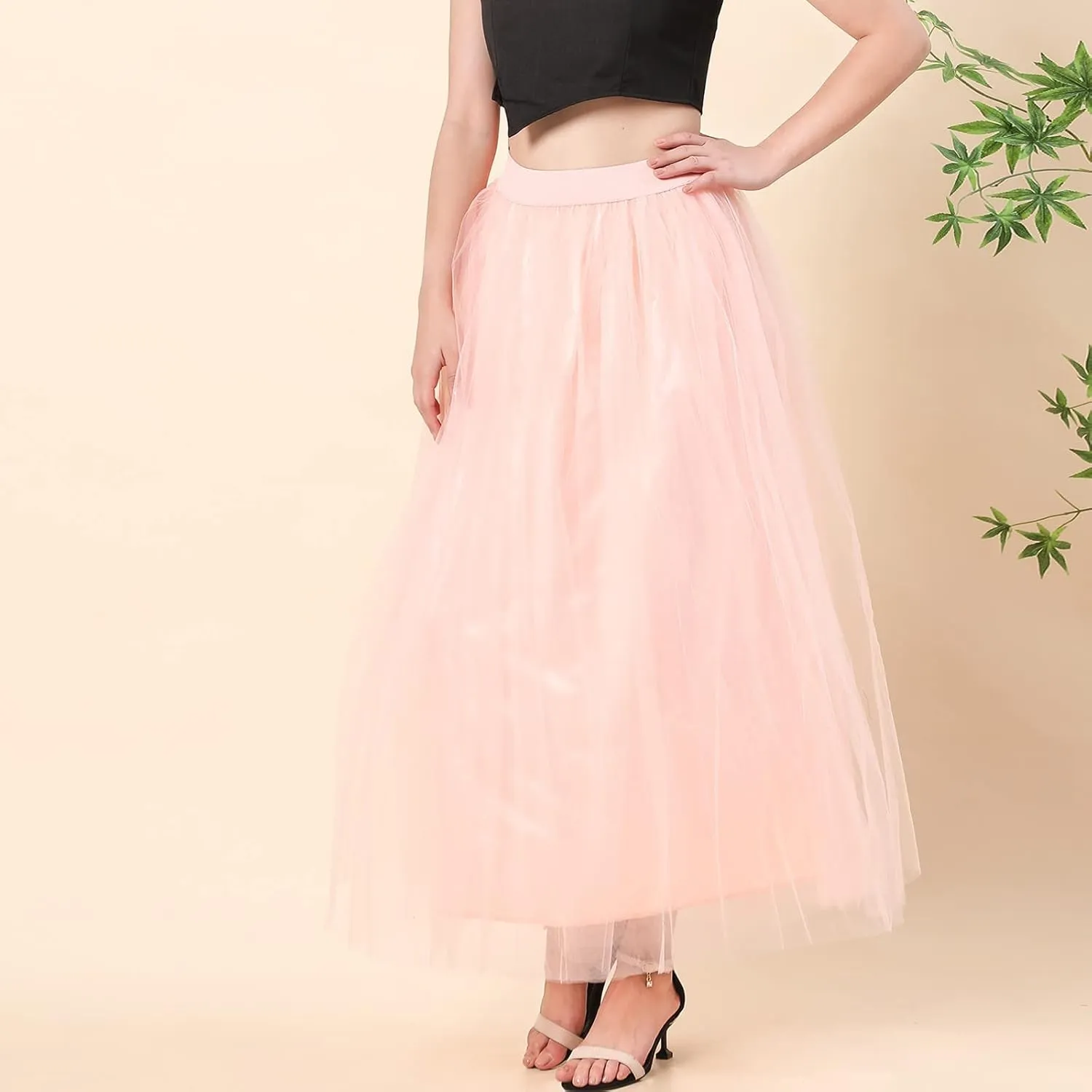 Women's A-Line High Waisted Midi Skirt Womens Long Tulle Skirt Pleated A Line Skirt High Waist Elastic Trendy