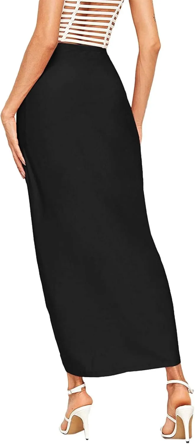 Womens A Line Midi Skirt Wrap Women's Draped Skirt High Waist Slit Solid Elastic Asymmetrical Skirts for Women