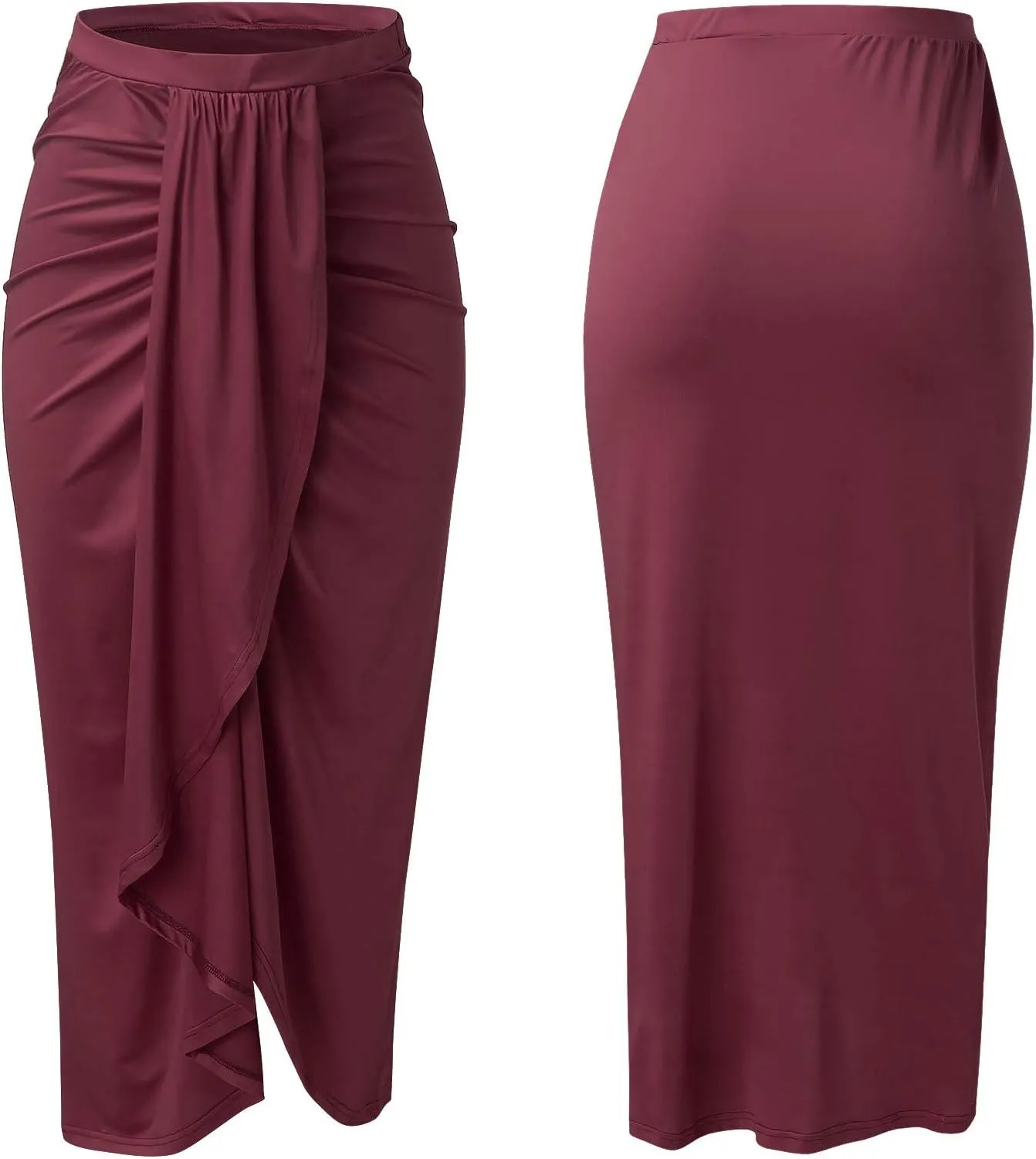 Womens A Line Midi Skirt Wrap Women's Draped Skirt High Waist Slit Solid Elastic Asymmetrical Skirts for Women