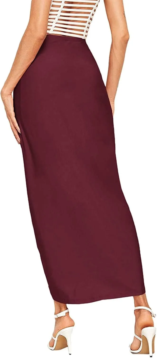 Womens A Line Midi Skirt Wrap Women's Draped Skirt High Waist Slit Solid Elastic Asymmetrical Skirts for Women