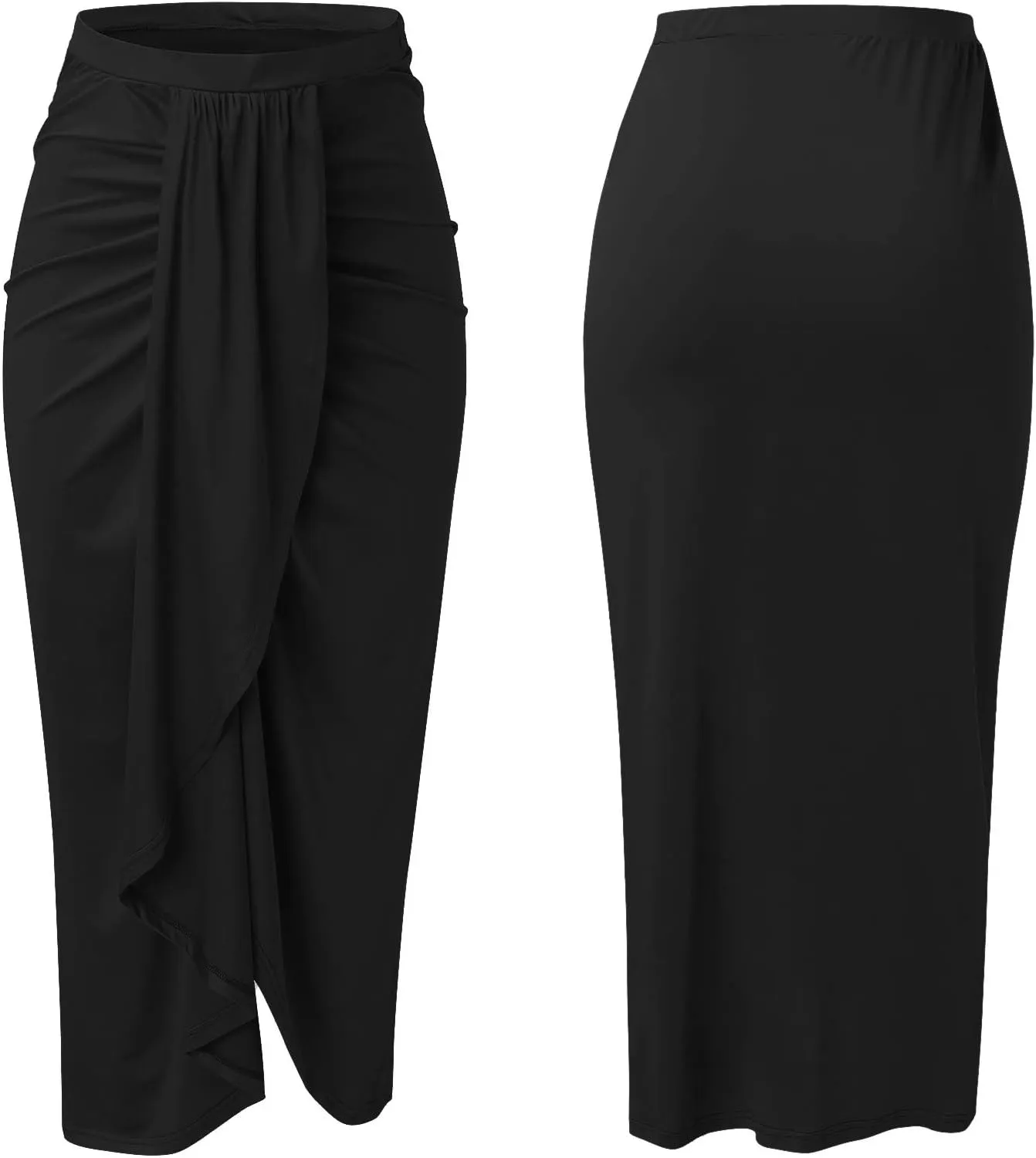 Womens A Line Midi Skirt Wrap Women's Draped Skirt High Waist Slit Solid Elastic Asymmetrical Skirts for Women