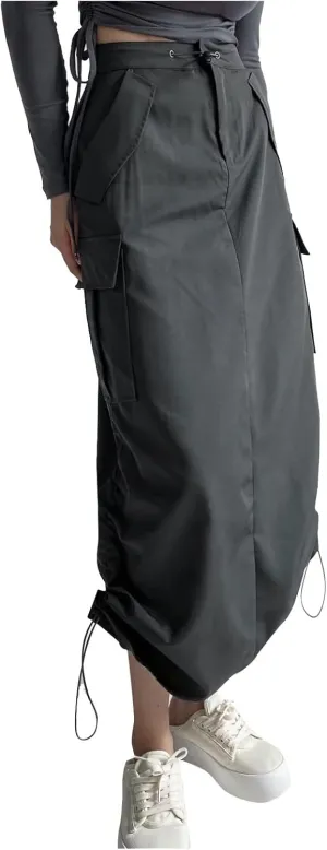 Women's Basic Pencil Skirts Women's Loose Casual Quick Drying Pleated Drawcord Work Suit Split Skirt Midi Skirt