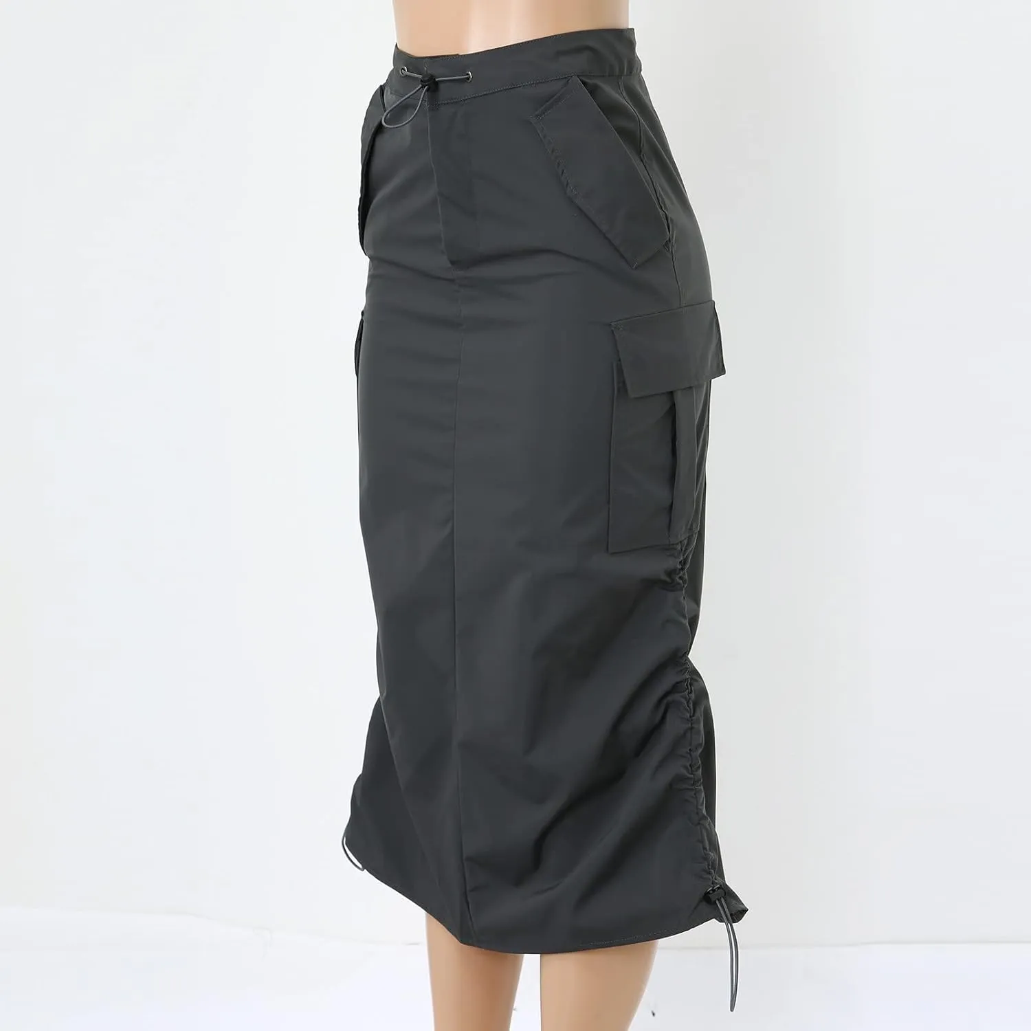 Women's Basic Pencil Skirts Women's Loose Casual Quick Drying Pleated Drawcord Work Suit Split Skirt Midi Skirt