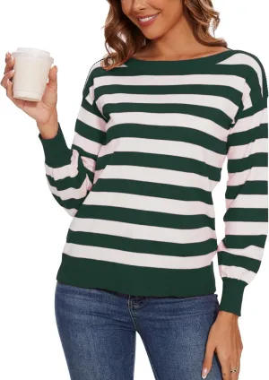 Women's Boat Neck Long Sleeve Sweaters Casual Lightweight Knit Pullover Tops Fall Winter Trendy