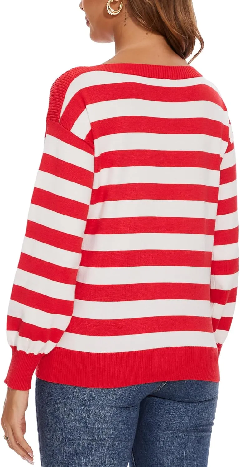 Women's Boat Neck Long Sleeve Sweaters Casual Lightweight Knit Pullover Tops Fall Winter Trendy